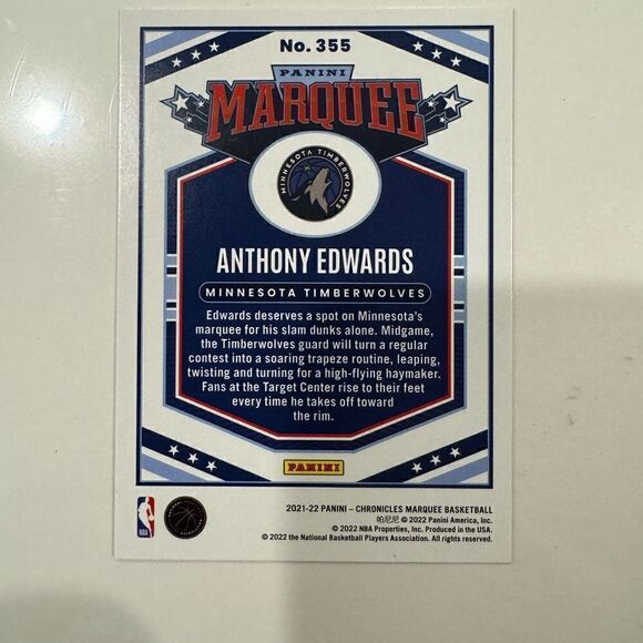 2021-22 Panini Chronicles Base Anthony Edwards 355 - Picture 5 of 5
